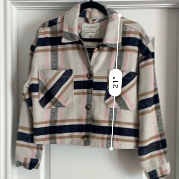 Quarry Plaid Winter Wool Blend Jacket Cropped Pink Tan Black Cream - Picture 7 of 8